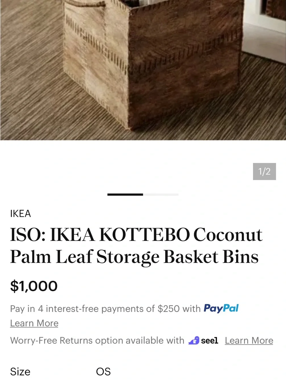 ISO: IKEA KOTTEBO Coconut Palm Leaf Storage Basket Bins